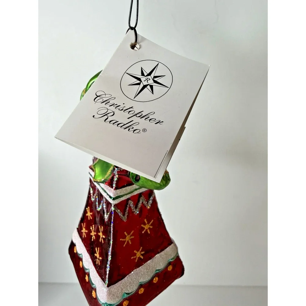 Christopher Radko Ribbon Ring Ding Glass Ornament 2001 Poland NWT Tag & Box